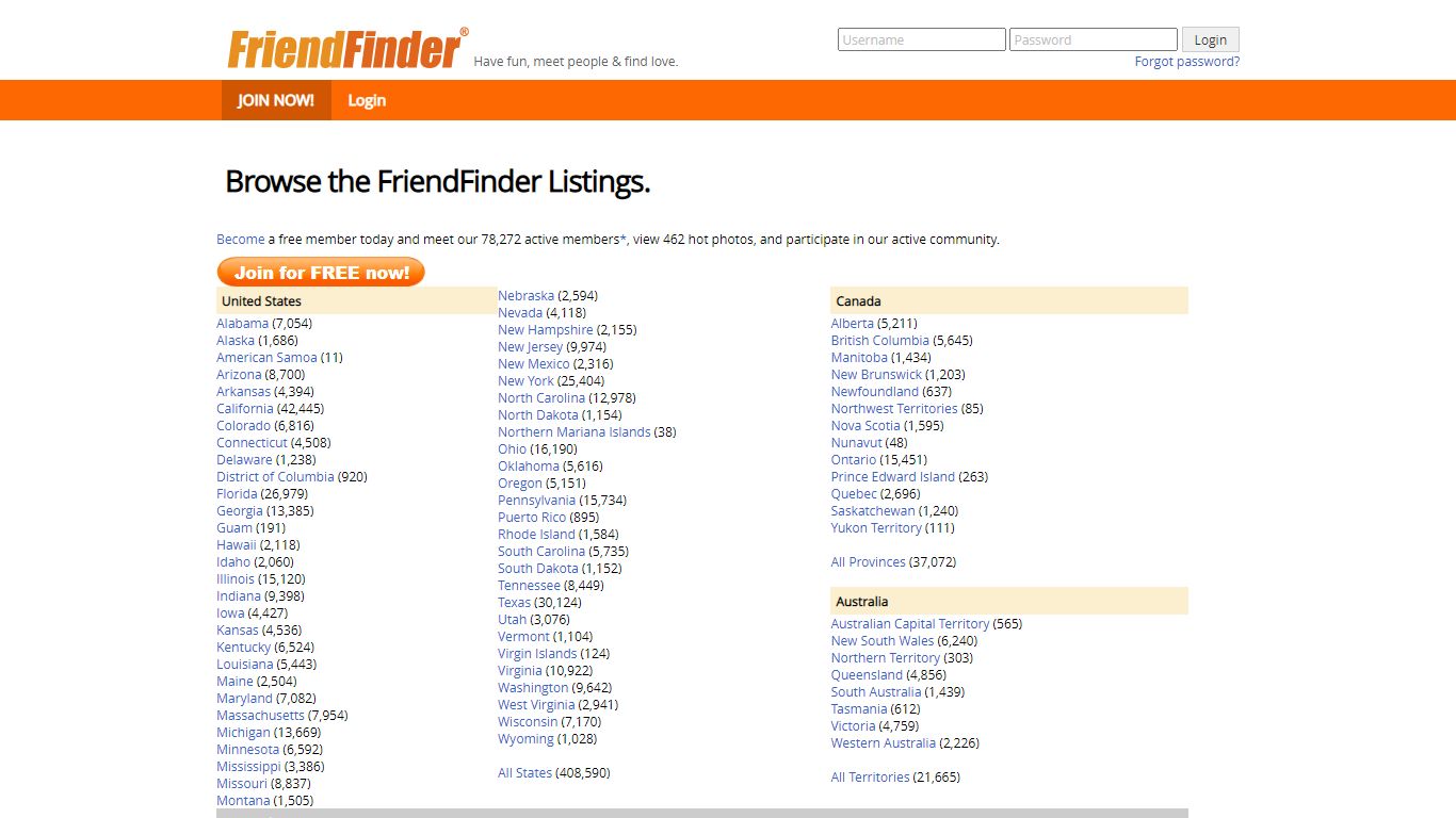 Browse the FriendFinder Listings.